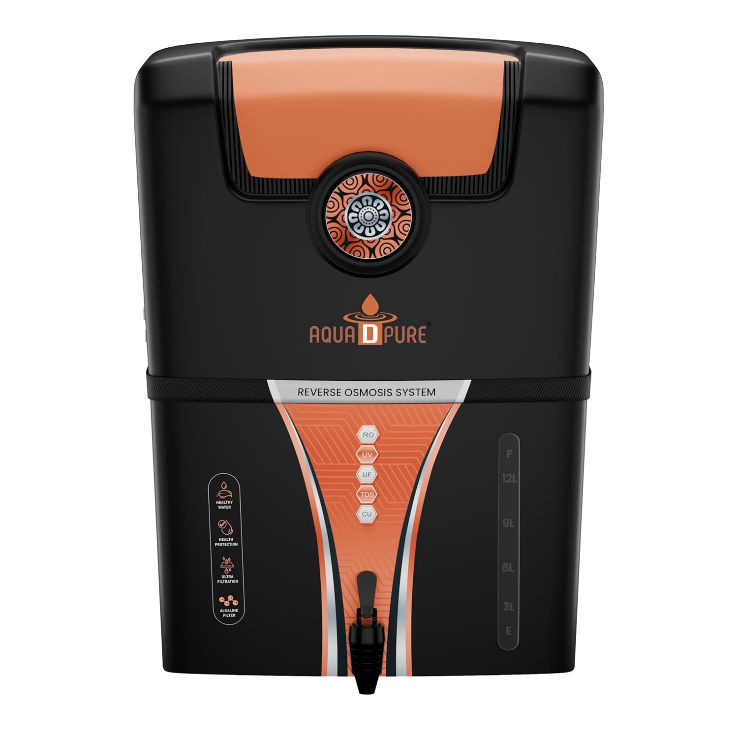 AQUA D PURE RO+UV Water Purifier with Aqua Copper Infuser Technology RO + UV + UF + Active Copper+ TDS Control, 12 LPH Output, 12L Storage, Blue