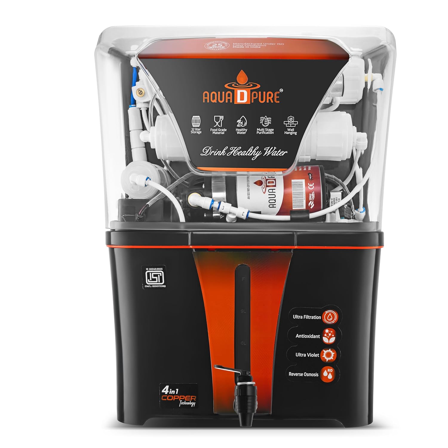 AQUA D PURE Bio Copper Zinc Alkaline RO Water Purifier with 10 Stage Purification