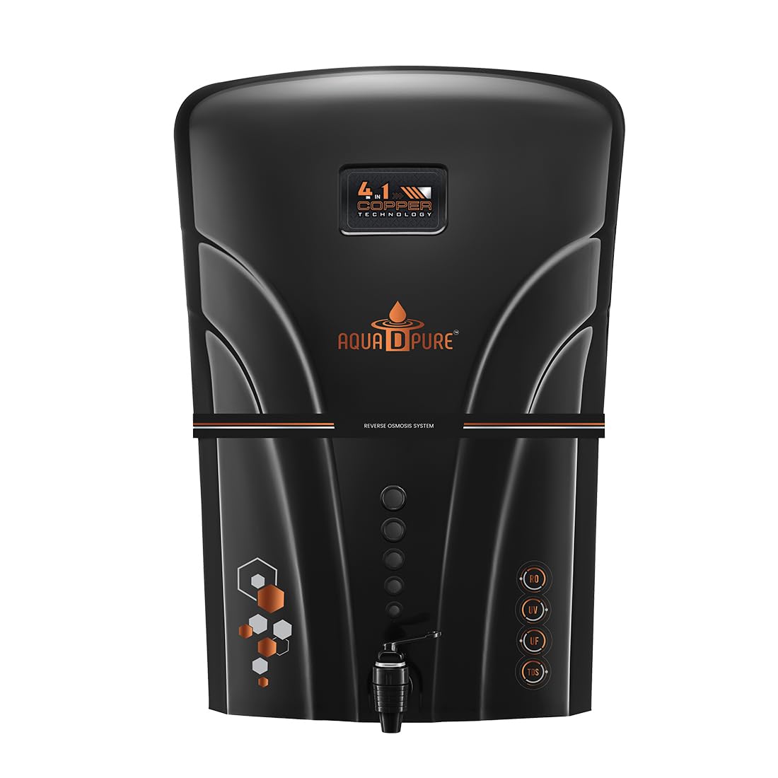 AQUA D PURE RO+UV Water Purifier with Aqua Copper Infuser Technology RO + UV + UF + Active Copper+ TDS Control, 12 LPH Output, 12L Storage, Black