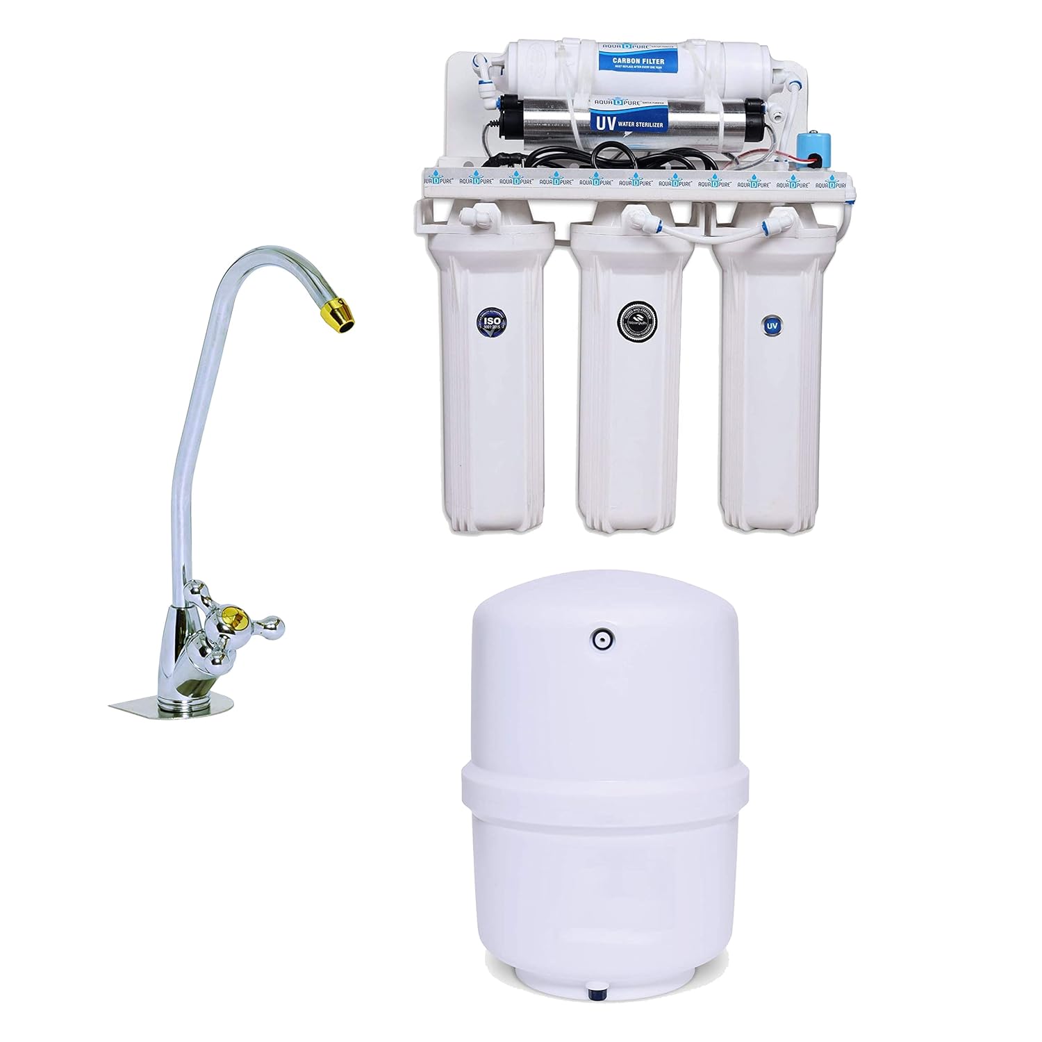 AQUA D PURE UV Water Purifier With Faucet And 15 Litre Tank, Under Sink, UV Purification, NO RO, NO Booster Pump, No Taste Change, No TDS Reduction, No Wastage